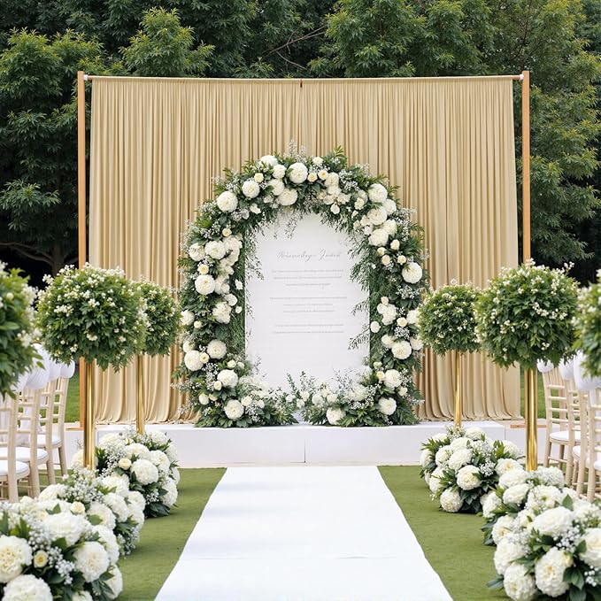 30ftx12ft Wrinkle Free Beige Backdrop Curtain, 6 Panels 12FT Height Beige Wedding Backdrop Drapes, Silky Polyester Back Drop Cloth for Birthday Photography Background Party Backdrop Draping