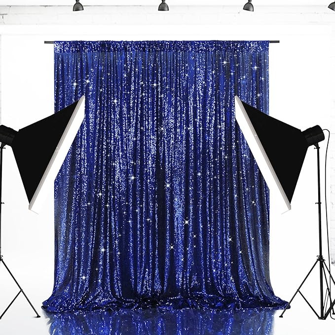 Eternal Beauty Navy Blue Sequin Backdrop, 6x8 Ft Glitter Background Curtains for Shimmer Photography Party Wedding Birthday Independence Day Back Drop Decor