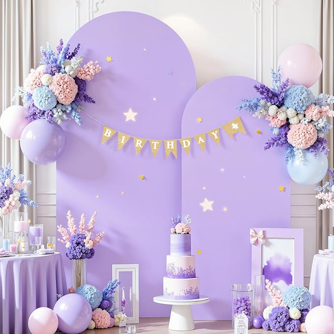 Purple Lavender Arch Backdrop Cover for Wedding, 7.2FT 6FT Set of 2 Stretchy Spandex Fitted Arch Stand Cover for Baby Shower, Birthday Party Decor, Chiara Backdrop Cover with Double-Sided Design
