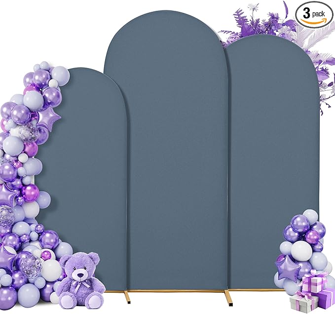 Wedding Arch Cover Spandex Arch Backdrop Cover (4FT,5FT,6FT) Set of 3 Arch Stand Cover Arch Covers Stretchy Backdrop for Birthday Party Decoration Baby Shower (Grayish Blue