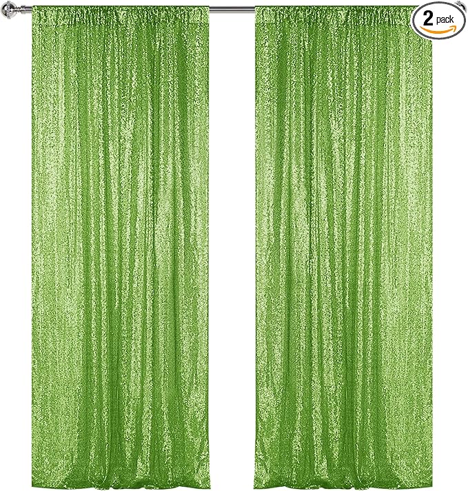 Sugargirl Apple Green Sequin Backdrop Curtain 2 Panels 2FTx8FT Glitter Apple Green Background Drapes Sparkle Photography Backdrop for Party Wedding Birthday Wall Decoration