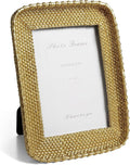 Cuspin 4x6 Picture Frame Vintage Gold Metal Rattan Textured Hand-Crafted Photo Frame with Glass Front, Antique Picture Frame for Tabletop Display & Wall Display, Retro Design Home Decor