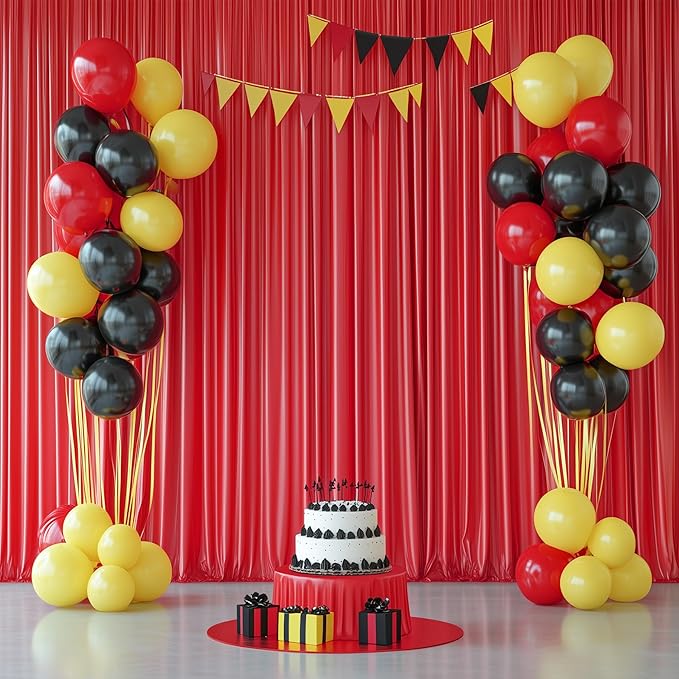 30ftx12ft Wrinkle Free Red Backdrop Curtain, 6 Panels 12FT Height Red Wedding Backdrop Drapes, Silky Polyester Back Drop Cloth for Birthday Photography Background Party Backdrop Draping