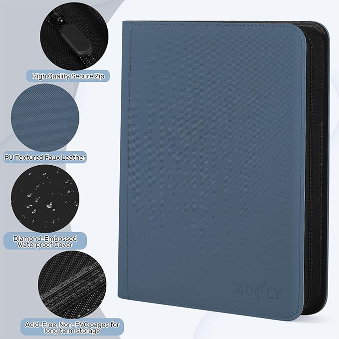 Card Binder 9 Pocket, Premium Zip Trading Card Binder, 540 Double Sided Pocket PU Collection Binder, Side-Loading Collector Album, Card Folder for MTG, TCG, Sports Cards, Navy Blue