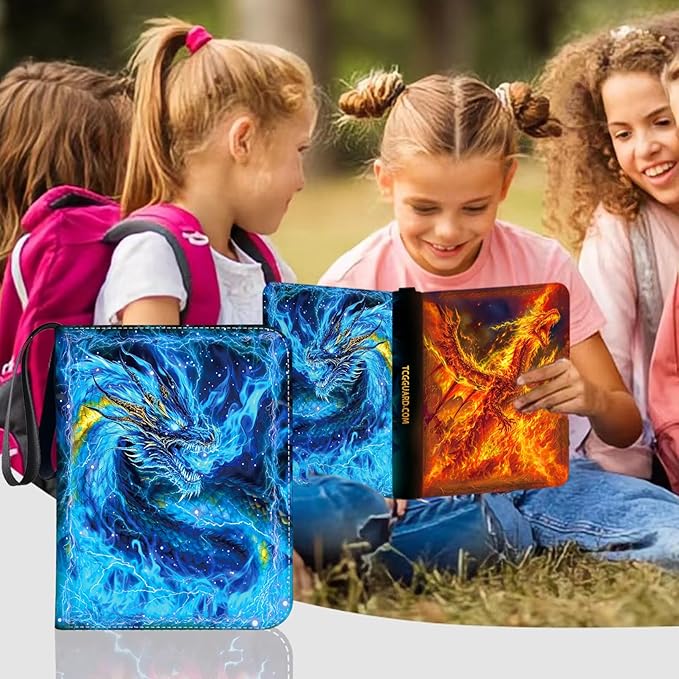 440 Card Binder 4 Pocket, 3-Ring Trading Card Binder with 55 Page Removable Sleeves, High Storage Waterproof Trading Card Holder Collection Card Album Carrying Organizer Case for MTG TCG Cards -Fire