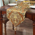 Elegant Floral Chenille Gold Jacquard Table Runner Advanced Caramel-Color with Tassels (60-inches)