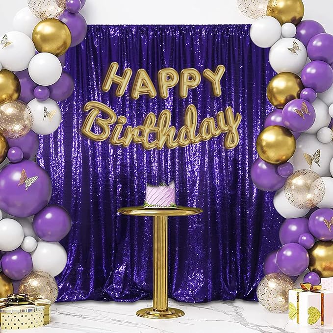 SquarePie Sequin Backdrop Less Transparent Background Sparkly Curtain for Wedding Halloween Party 6FT x 6FT Purple