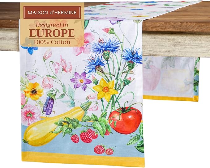 Maison d' Hermine Table Runner 100% Cotton Single Layer Table Runners 72 inches Long Decorative for Home Kitchen Dining Party Baby Shower Wedding Bridal Shower Spring Summer (Giverny, 14.50" x 72")