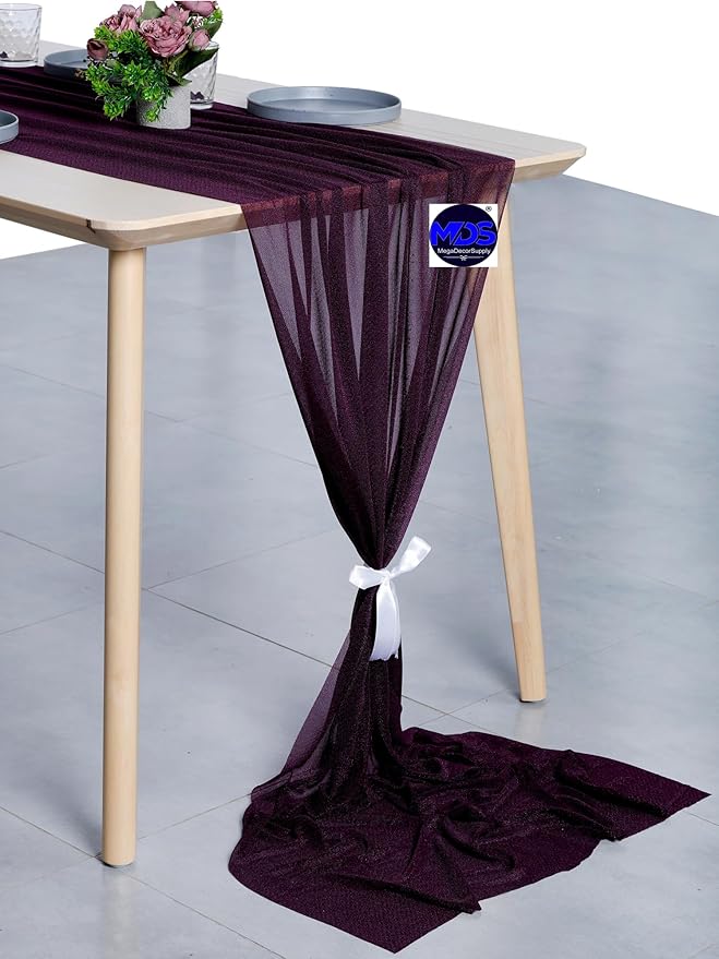 MDS Halloween Chiffon Table Runner - 15 Pack, 29 x 170 Inches, 14ft Each - Sheer Spooky Table Runners for Haunted House Parties, Trick-or-Treat Tables, Witchy Décor, Wedding & Events - Eggplant