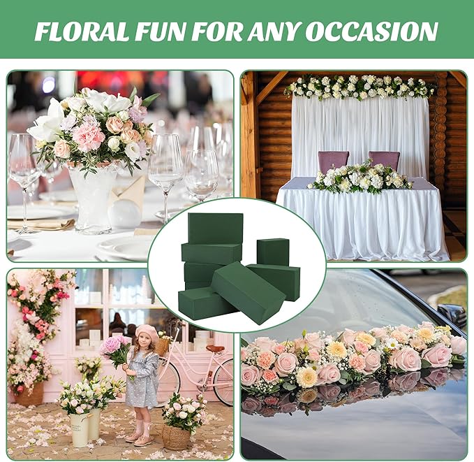 Aneco 8 Pieces Floral Foam Blocks with 2 Rolls Floral Tape 5.5''L x 3.1''W x 1.8''H Green Square Flower Foams Flower Arrangements Supplies for Dry & Wet Flower Wedding Home Decor and DIY Crafts