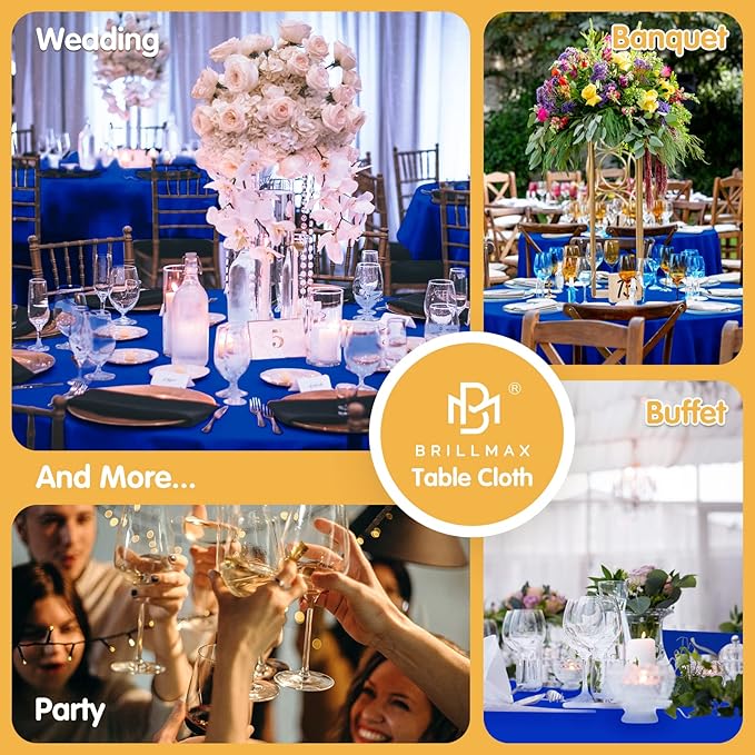 BRILLMAX 6 Pack Royal Blue Round Tablecloths 108 Inch - Circle Bulk Linen Polyester Fabric Washable Table Cloth Cover for Wedding Reception Banquet Birthday Party Buffet Restaurant