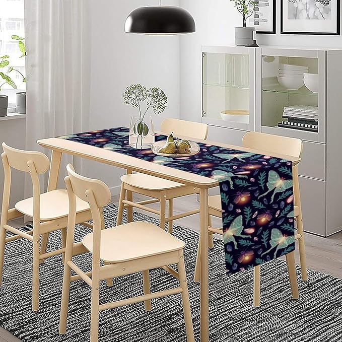 Moth Table Runner, Retro Boho Aesthetic Blue Moth Magic Table Runner for Home Kitchen Dining Party Indoor Outdoor Decoration 13x120 Inch