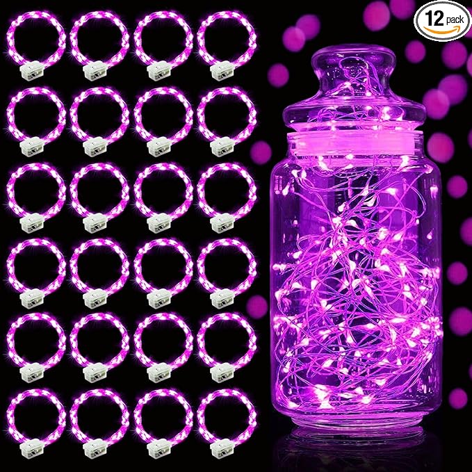 Aogist Led Fairy Lights 3 Modes Battery Operated String Lights Waterproof Silver Wire 7 Feet Firefly Starry Moon Mason Jar Lights for DIY Wedding Party Christmas (Pink, 20 Pack)
