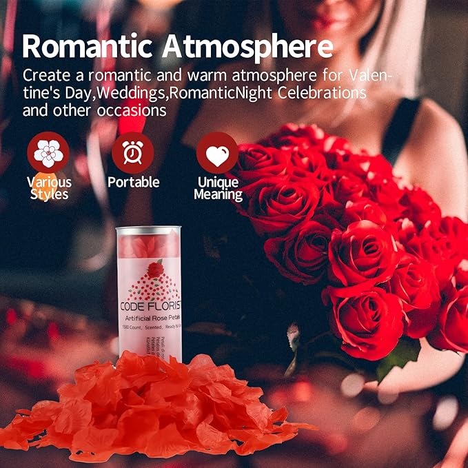 CODE FLORIST 1500 PCS Red Silk Rose Petals for Valentine's Day,Romantic Night,Wedding,Proposal Anniversary Flower Decorations(Separated,Scented)