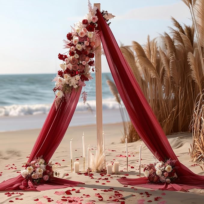 Burgundy Wedding Arch Draping Fabric 3 Panels 30'' x 20FT Burgundy Drapes Sheer Fabric Backdrop Arch Draping Fabrics for Wedding Ceremony Birthday Party Bridal Shower Decoration