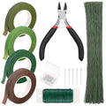 Floral Tape and Wire, Green Floral Tape, Arrangement Tools Kit with Wire Cutter, 22 Guage Paddle Wire 26 Gauge Flower Wire Set, Boutonniere Pin for Bouquets, Crafts, Wrap Florist