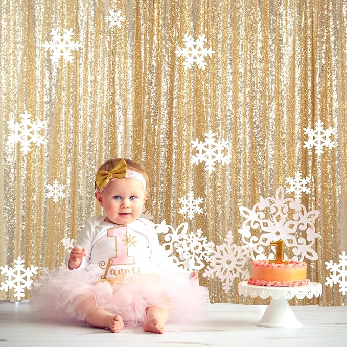 ShinyBeauty Light Gold Sequin Backdrop 10X10 Gold Drapes Curtain for Baby Shower, Shimmer Photo Background (10FTx10FT)