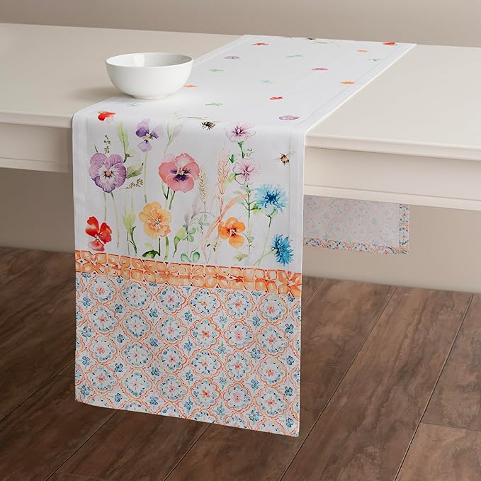 Maison d' Hermine Table Runner 100% Cotton Single Layer Table Runners 108 inches Long Decorative for Home Kitchen Dining Party Wedding Bridal Shower Spring Summer (Summer Whisper , 14.50" x 108")