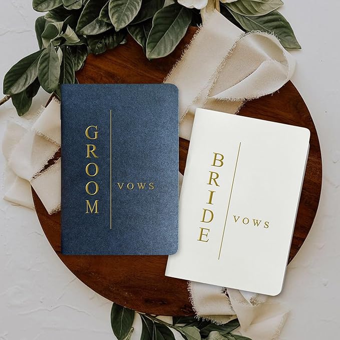Vow Books His and Hers Wedding Vow Books Bride and Groom with Soft Touch Gold Foil Engraving Wedding Essentials(TR-GB-Navy)