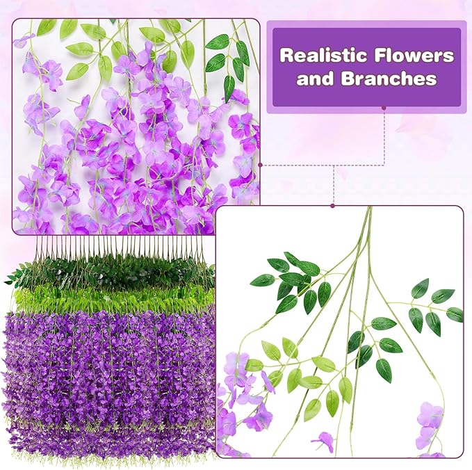Wisteria Hanging Flowers,Fake Hanging Flowers,Wisteria artificiales Garland for Home Wedding Arch Floral Party Garden Ceremony Outdoor Decor,3.6 feet Long(108,Purple)
