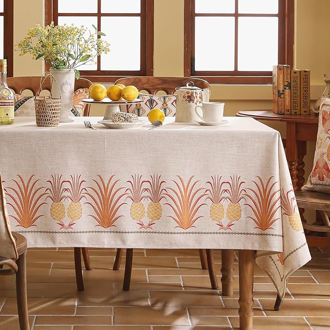 patdrea Designer Small Square Tablecloth,Pineapple Pattern Linen Tropical Style Tablecloths,Fall Table Cover Cloth Decor for Kitchen Dining Christmas,Tea Party,Thanksgiving,55"x55"-Pineapple B