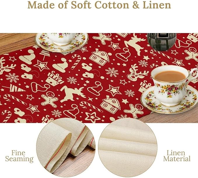 Christmas Table Runner,Seasonal Winter Deer Table Decoration Snowflake Table Cloth Kitchen Dining Table Decoration for Home Party Decor 13x36 Inch
