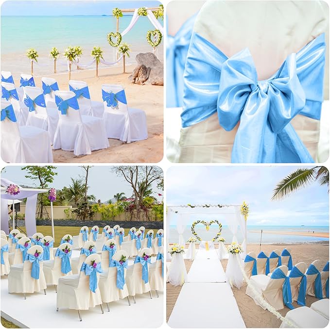 Satin Chair Sashes Bows Universal Chair Ribbon Ties Back Sash for Wedding Party Reception Events Banquets Hotel Event Chair Cover Decoration (7x108 inch) (100, Baby Blue)