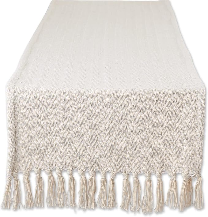DII Woven Basic Tabletop Collection Chevron Table Runner, 15x108, Off-White