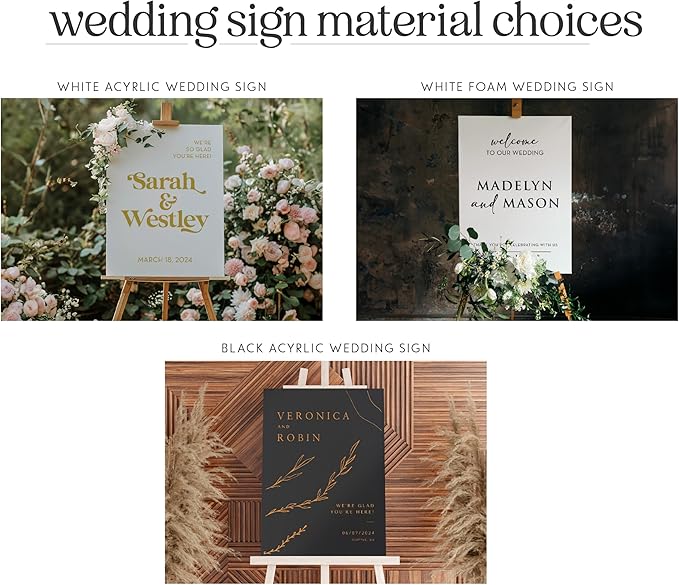 Personalized Wedding Welcome Sign, Customized Black Acrylic Sign for Wedding, 3 Optional Sizes, 29 Design Colors - Wedding Plaque for Welcome Sign, Customizable Wedding Décor
