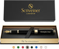 Scriveiner Personalized Black Fountain Pen - Stunning Luxury Pen, Jet Black Lacquer, Real Gold Plating, German Schmidt Nib (Medium), Best Engraved Gift Set for Men & Women, Name Engraving