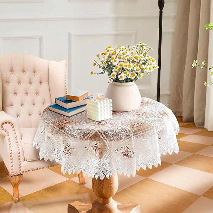 Warm Home Designs 36 Inch Round Tablecloth. Use Small White Tablecloth as Crochet Tablecloth, Coffee Table Cloth, Dresser Cover Top, Table Topper. Rustic Tablecloth for Vintage Kitchen. VTC White 36"