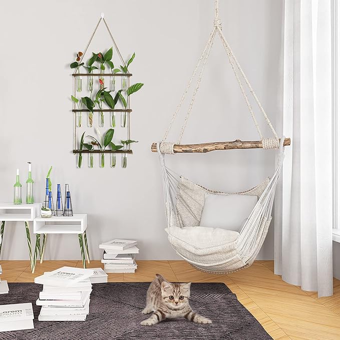 YIBOT Propagation Stations,3 Tiered Wall Hanging Terrarium with Wooden Stand,Mini Glass Test Tubes Vase,Propagation Tubes for Hydroponic Cutting Home Garden Office Decor Plant Lover Gift