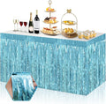 3 Pack 29x108 Inch Light Blue Foil Fringe Table Skirts Metallic Banner for Tinsel Streamer Garland Backdrop for Parade Floats Wedding Thanksgiving Birthday Christmas Halloween Party Decoration
