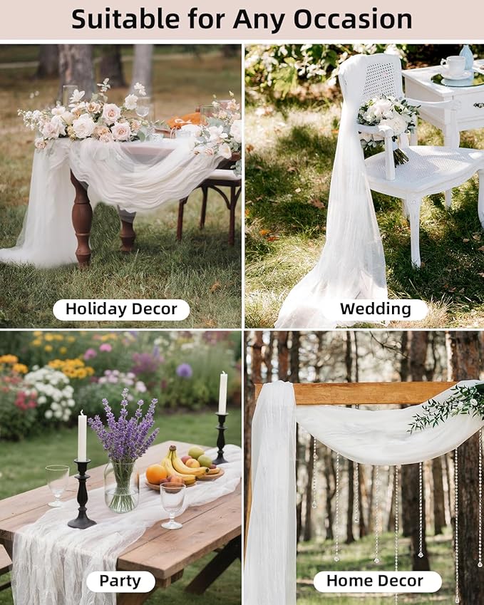 Ivory White Cheesecloth Table Runner 120 Inch, Boho Rustic Gauze 10 FT, Summer Cheese Cloth Runner for Wedding, Baby Bridal Shower, Party, Farmhouse Centerpiece Home Decorations