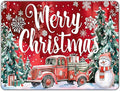Christmas Truck Metal Tin Sign Merry Christmas Sign Funny Snowman Tin Sign Christmas Tree House Decoration for Indoor Home House Decor Party Supplies 12x16Inch
