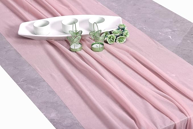 MDS 20 Pack 10ft Chiffon Table Runner 29 x 120 Inches Sheer Wedding Runner Romantic Rustic Table Runner for Wedding Decorations, Birthday Parties, Bridal Shower Party Arch Decor - Blush Pink