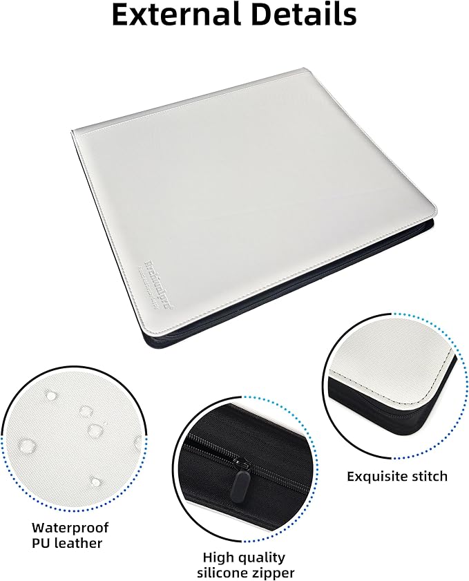 20 Pockets Premium Card Binder 1280 Cards Trading Card Binders Side Load Card Storage Display Album(20 Pocket 1280 Card Slot,White)