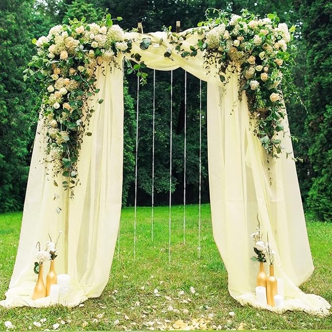 Wedding Arch Draping Fabric Beige Arch Drapes Sheer Backdrop Curtain for Ceremony Photo Wedding Decor 19Ft Length x 28" Width 4 Panel