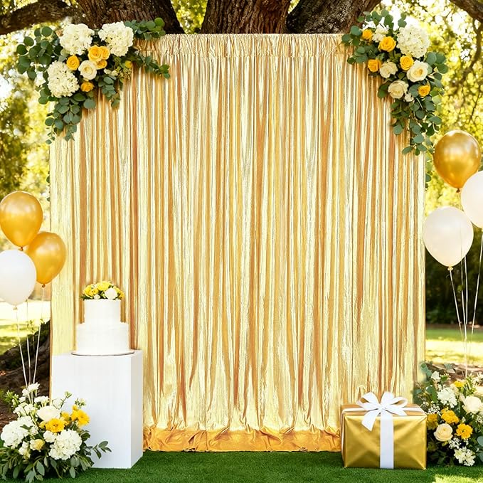 Gold Backdrop Curtains for Birthday Party: 4.8ftx8ft Sequin Background Baby Shower Curtain Drapes for Graduation Arch Backdrop