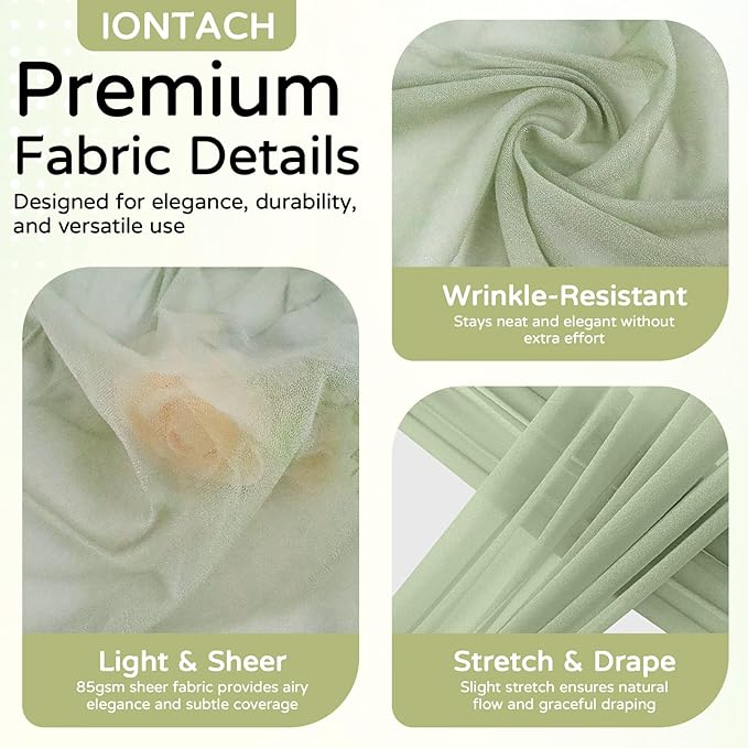 Wedding Arch Draping Fabric 29" x 19Ft Sheer Drapes for Backdrop Wedding Ceremony Reception Ceiling Decor Curtain Baby Bridal Shower Decoration (Sage Green, 1 Panel)