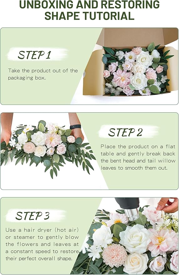 Faux Flower Swag Set of 2 for Wedding Welcome Signs Floral Swag Wedding Reception Ceremony Signs Decor (A-Pink)