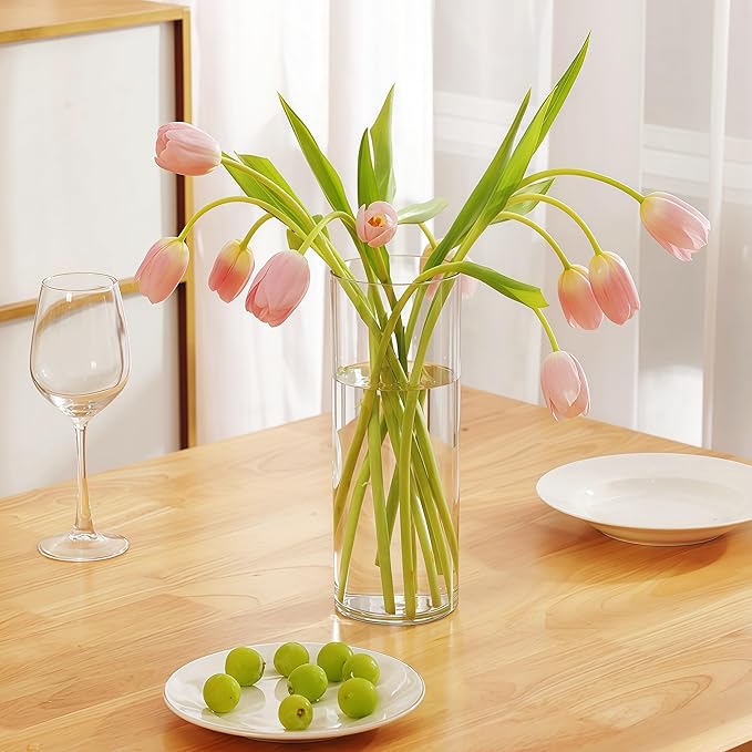 2 Acrylic Cylinder Clear Vase for Centerpieces, Tall Large Unbreakable Plastic Flower Vases for Home Decor (D 4.8" X H 7.8" - H 12" + 2 Holder)