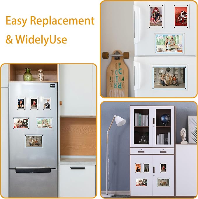 3 Pack acrylic fridge magnetic frame 6X4 Inch refrigerator photo magnet frames clear picture frames magnetic photos Display frame Double-Sided acrylic magnet frames(3pcs clear, 4x6 inch)