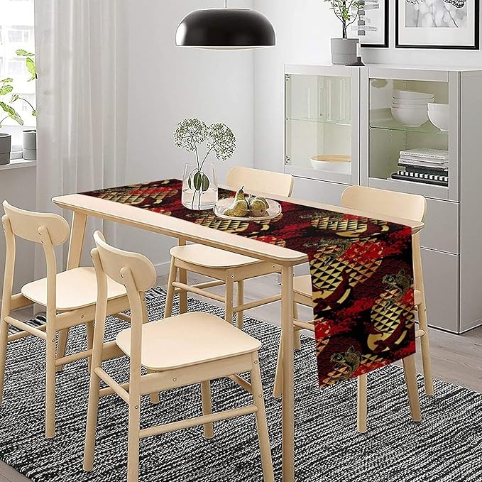 Japanese Table Runner Oriental Tradition Kio Fish Red Art Printed Burlap Runner Home Kitchen Dining Table Living Room Decor Fabric 1 Panel W13xL120in