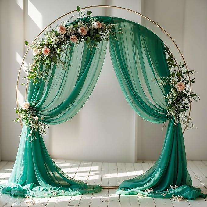 Wedding Arch Draping Fabric,2 Panels 18FT Emerald Green Sheer Chiffon Curtain Drapes 6 Yards for Wedding Ceremony Birthday Party Decoration