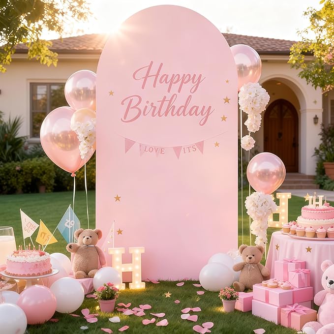 7.2FT Dusty Rose Arch Cover - Polyester Fitted Wedding Arch Stand Covers Round Top Chiara Arch Backdrop Cover for Birthday Party Banquet Photo Background Decoration