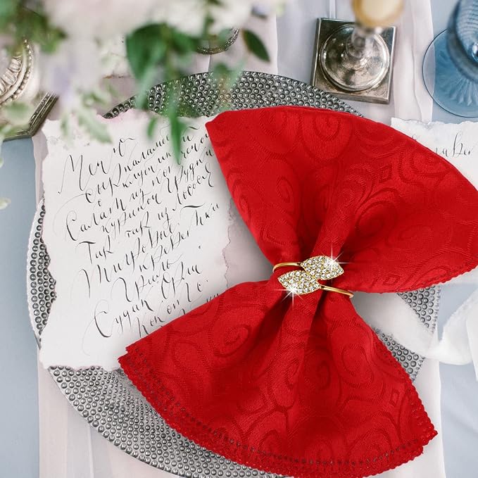 Hotop 500 Pcs Napkin Rings Gold Table Decorations, Elegant Bling Leaves Napkin Rings, Rhinestone Guest Towels Buckle for Wedding Gold Party, Thanksgiving Christmas Dinner Banquet Table Decoration