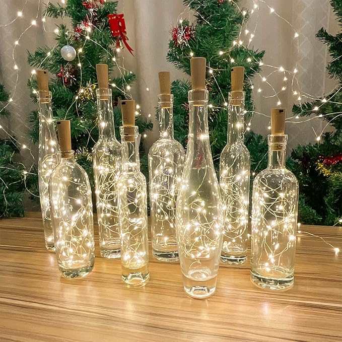 6-Pack LED Bottle Lights with Dual Battery Pack, 6.6ft 20 LEDs, Twice The Runtime, Warm White for Indoor & Outdoor Christmas Décor.(6 Pack, Warm White（Dual Battery Pack）)