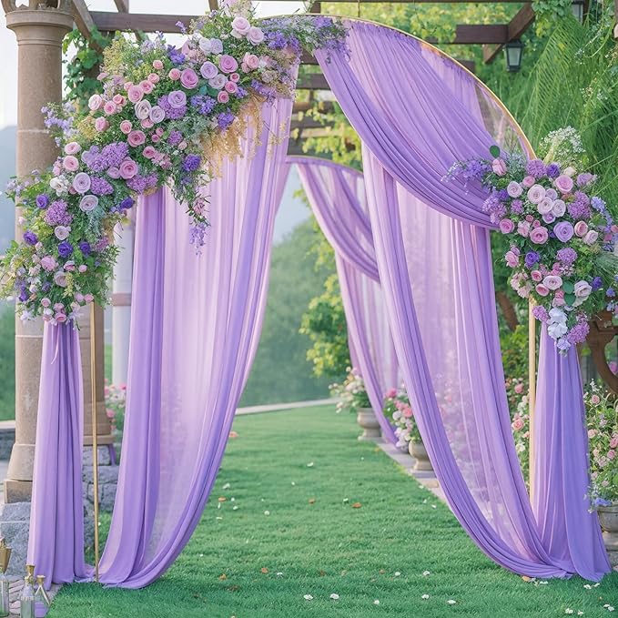 Lavender Wedding Arch Draping Fabric Purple Sheer Wedding Arch Drapes for Ceremony Bridal Party 19Ft Length x 28" Width 2 Panel