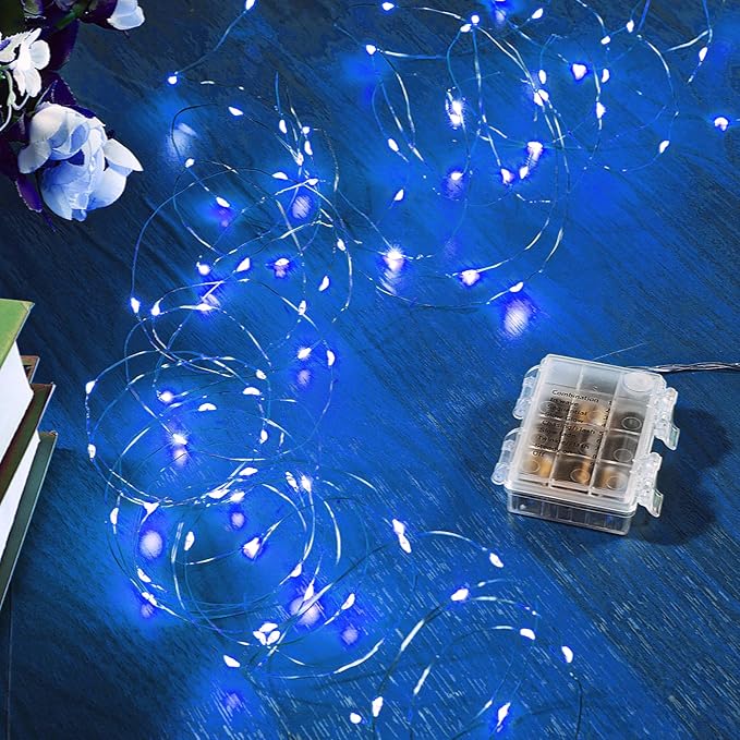 4 Pack 65.6 Ft. Battery Operated Outdoor String Lights with Remote & Timer, LED Blue Fairy Lights, Waterproof Twinkle Lights for Bedroom, Dorm, Mason Jar, Wedding, Party, Christmas